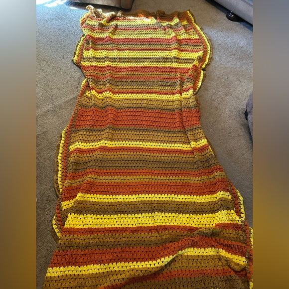 Vintage Striped Crochet Blanket in Warm Tones